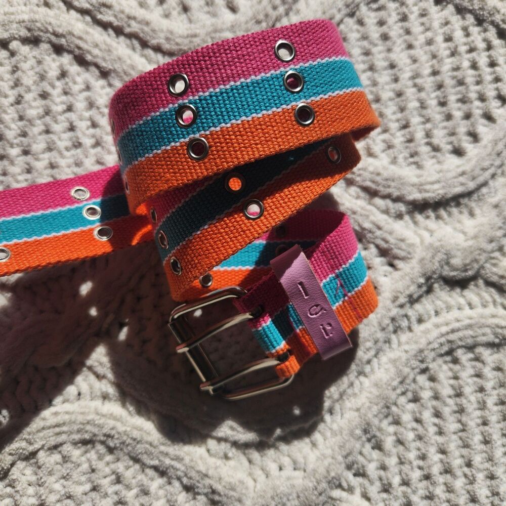 New Vintage Y2K l.e.i. striped canvas double-grommet belt Size S